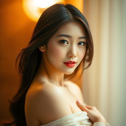 A sensual portrait of an attractive Korean woman, showcasing her captivating beauty and elegant features