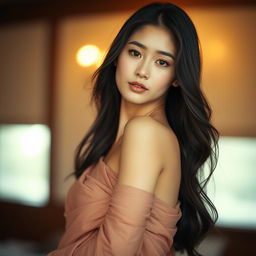 A sensual portrait of an attractive Korean woman, showcasing her captivating beauty and elegant features