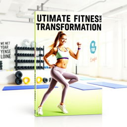 A vibrant and dynamic eBook cover for a workout guide, featuring a fit and athletic woman in a high-energy pose, wearing stylish workout gear