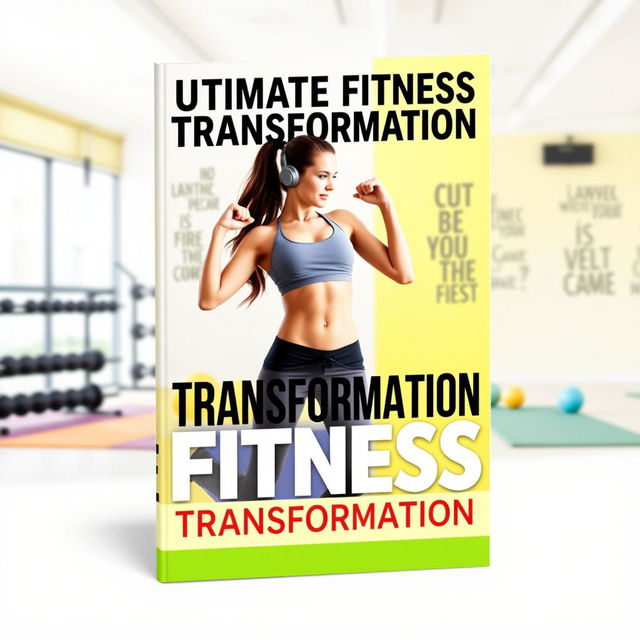 A vibrant and dynamic eBook cover for a workout guide, featuring a fit and athletic woman in a high-energy pose, wearing stylish workout gear