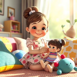 A charming depiction of a young girl, lovingly referred to as 'little mama,' dressed in a cute floral dress with a playful design