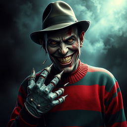 A terrifying yet iconic depiction of Fredy Krueger, the infamous horror movie character