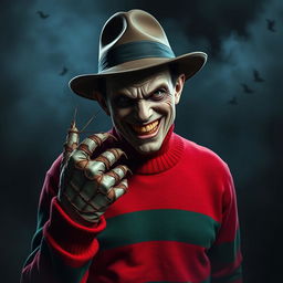 A terrifying yet iconic depiction of Fredy Krueger, the infamous horror movie character