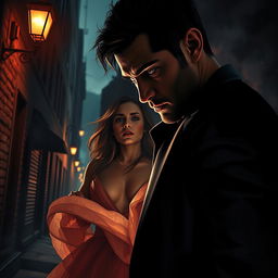 A captivating yet intense scene illustrating a dark romance narrative involving a stalker
