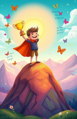 A whimsical illustration depicting a fantastical journey representing success