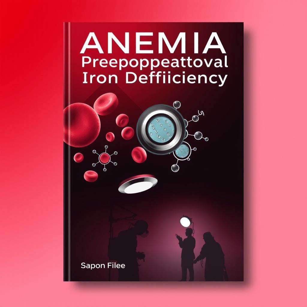 A compelling book cover for a medical textbook focusing on anemia and preoperative iron deficiency