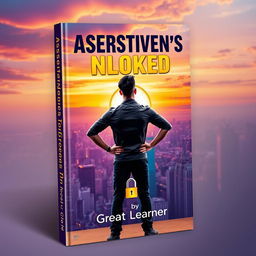 A dynamic and inspiring book cover design for 'Assertiveness Unlocked' by Great Learner