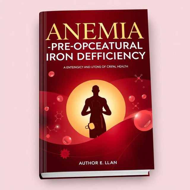 A captivating book cover for a medical textbook focused on anemia and preoperative iron deficiency