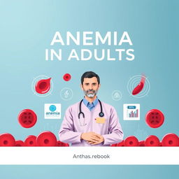 An informative book cover for a medical textbook on anemia in adults