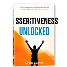 A striking and motivational book cover design for 'Assertiveness Unlocked' by Great Learner