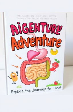 A colorful and educational book cover illustrating the human digestive system in a friendly and engaging way