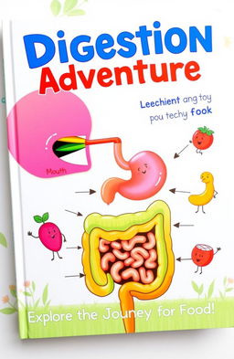 A colorful and educational book cover illustrating the human digestive system in a friendly and engaging way