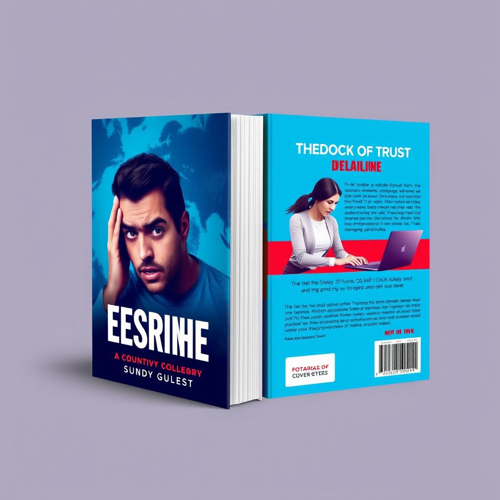 A book cover design featuring a split color scheme of blue and red