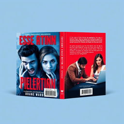 A book cover design featuring a split color scheme of blue and red