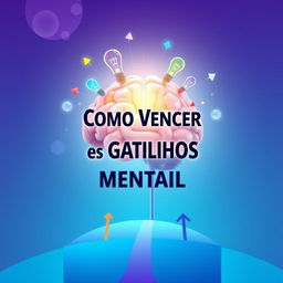 A vibrant ebook cover featuring a brain illuminated with colorful light bulbs and gears, representing mental triggers and creativity