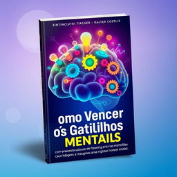 A vibrant ebook cover featuring a brain illuminated with colorful light bulbs and gears, representing mental triggers and creativity