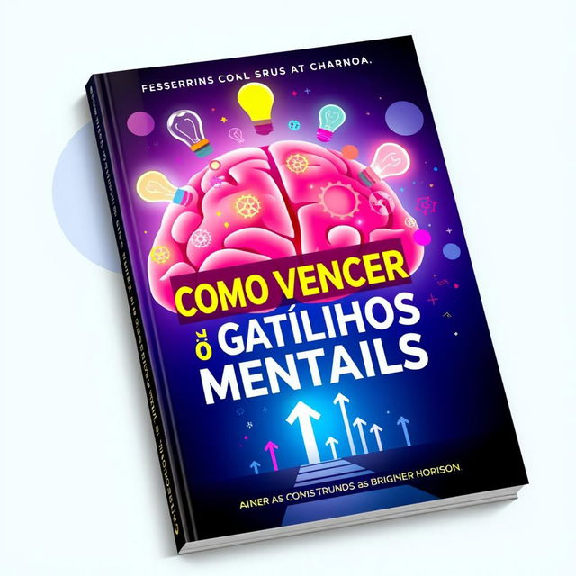 A vibrant ebook cover featuring a brain illuminated with colorful light bulbs and gears, representing mental triggers and creativity