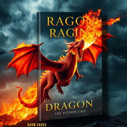 A visually stunning book cover design depicting a fire-breathing dragon captured in cinematic photography style