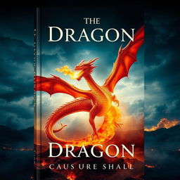 A visually stunning book cover design depicting a fire-breathing dragon captured in cinematic photography style