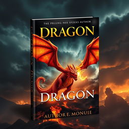 A visually stunning book cover design depicting a fire-breathing dragon captured in cinematic photography style