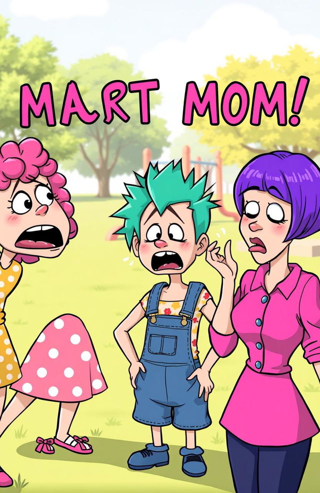 A whimsical take on mischievous cartoon moms having a funny and exaggerated reaction after unexpectedly sharting