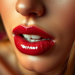 A close-up of a sensual mouth of an erotic woman, with full lips slightly parted to suggest allure and intrigue