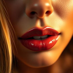 A close-up of a sensual mouth of an erotic woman, with full lips slightly parted to suggest allure and intrigue