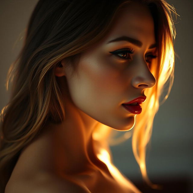 A profile view of an erotic woman showcasing her sensual face