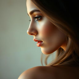 A profile view of an erotic woman showcasing her sensual face