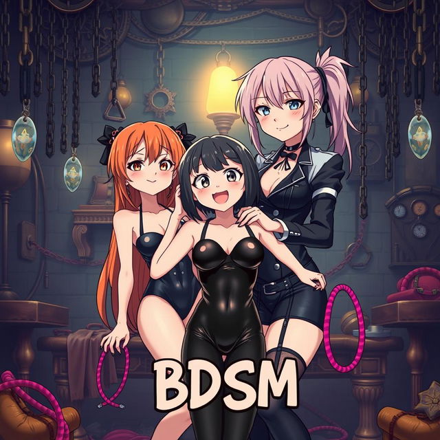 A comedic anime-style movie poster titled 'BDSM'