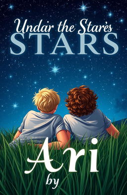A captivating book cover featuring two 16-year-old boys lying on the grass of a meadow, their backs turned towards the viewer