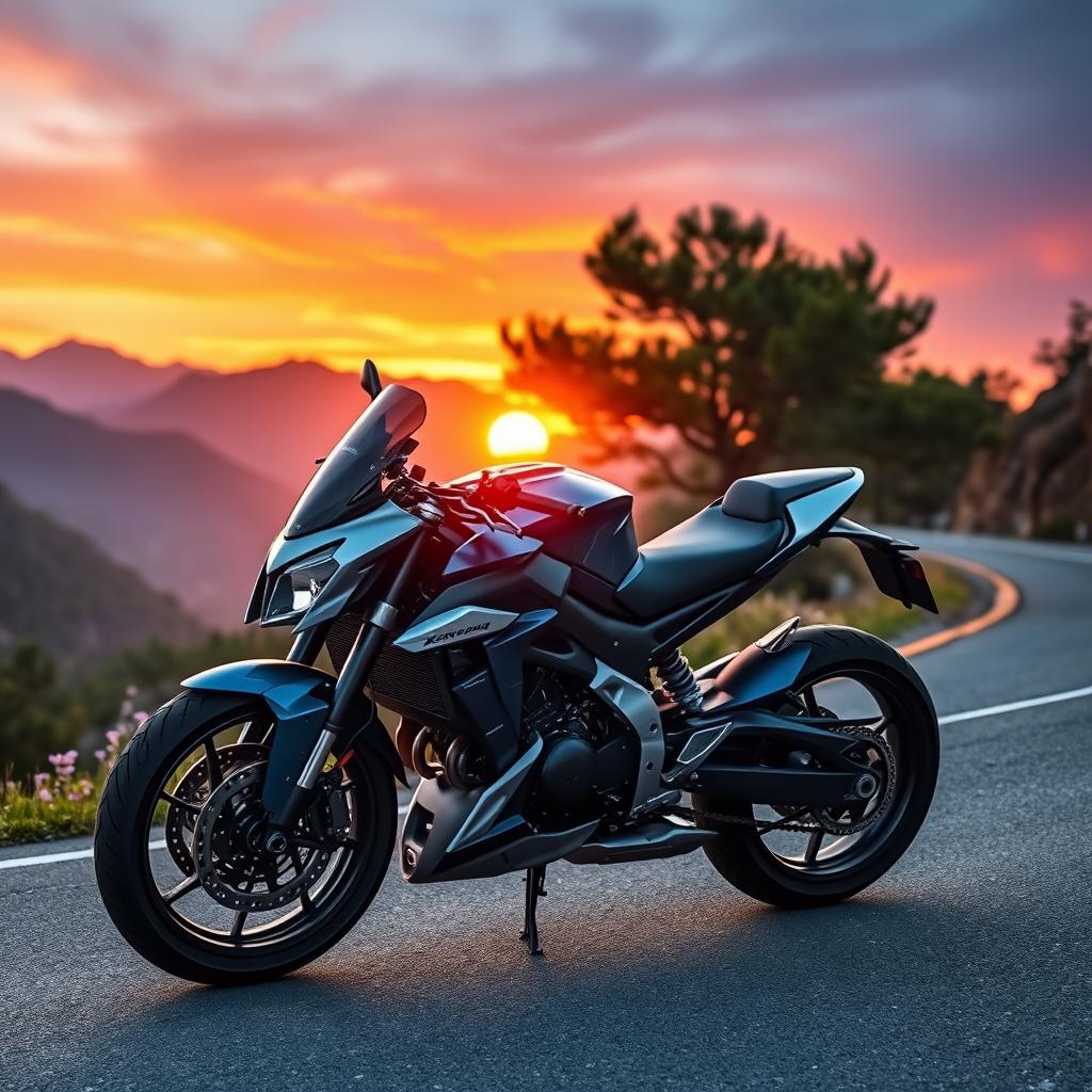 A sleek and futuristic Koneggsigg motorcycle parked on a scenic mountain road