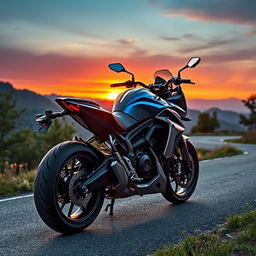 A sleek and futuristic Koneggsigg motorcycle parked on a scenic mountain road