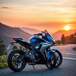 A sleek and futuristic Koneggsigg motorcycle parked on a scenic mountain road