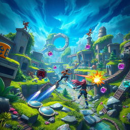 A vibrant and action-packed scene featuring dynamic gameplay elements from the video game Ruin Rush
