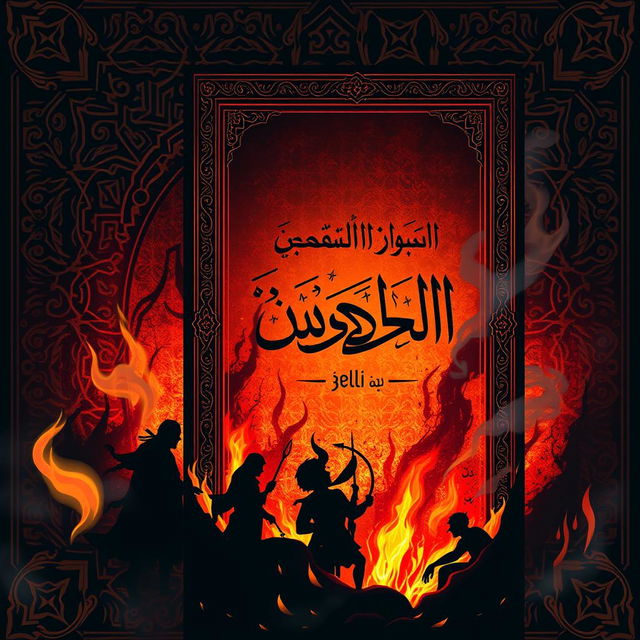 A book cover designed in an Islamic artistic style, depicting the theme of hell