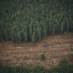 An HD, modern-style environmental protest poster showcasing a significant number of humans engrossed in deforestation activities. Depict the painful contrast between the undisturbed, rich green forest and the large devastated patches where trees are being cut down.