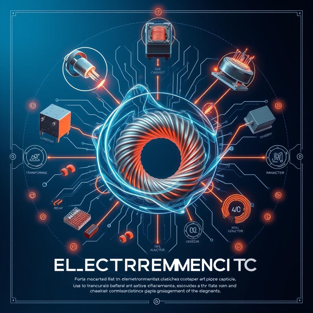 A highly detailed poster featuring various electromagnetic devices in a modern, scientific style