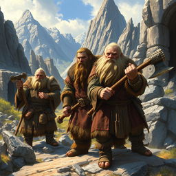 A detailed illustration capturing the essence of dwarves from Tolkien's lore, depicting them as an ancient and resilient people