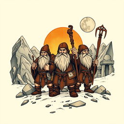 A captivating neo-traditional tattoo design of ancient dwarves inspired by Tolkien's mythos