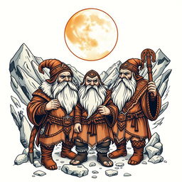 A captivating neo-traditional tattoo design of ancient dwarves inspired by Tolkien's mythos