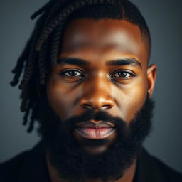 A striking portrait of a very hairy black man, showcasing a curly beard that beautifully accentuates one side of his face