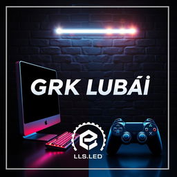 A striking internet cafe poster showcasing LED lights in a modern design, prominently featuring the name 'GRK LUBAŃ' in bold, stylish typography