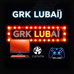 A striking internet cafe poster showcasing LED lights in a modern design, prominently featuring the name 'GRK LUBAŃ' in bold, stylish typography