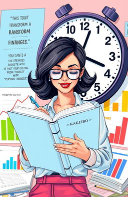A vibrant and detailed illustration of a person engaged in budgeting and financial planning, surrounded by colorful charts and graphs