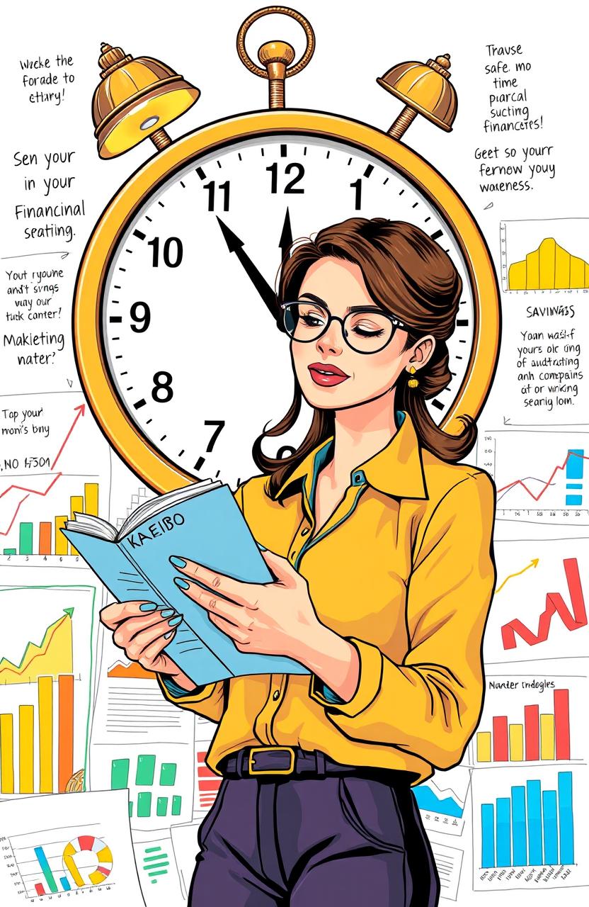 A vibrant and detailed illustration of a person engaged in budgeting and financial planning, surrounded by colorful charts and graphs