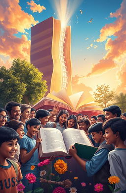 A vibrant and inspiring scene depicting the essence of education as the backbone of the nation