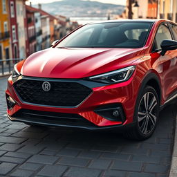A modernized version of a classic Portuguese car, featuring sleek curves, a bold front grille, and state-of-the-art LED headlights
