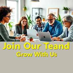 A compelling Facebook cover image illustrating a diverse and enthusiastic team working together in a modern office setting