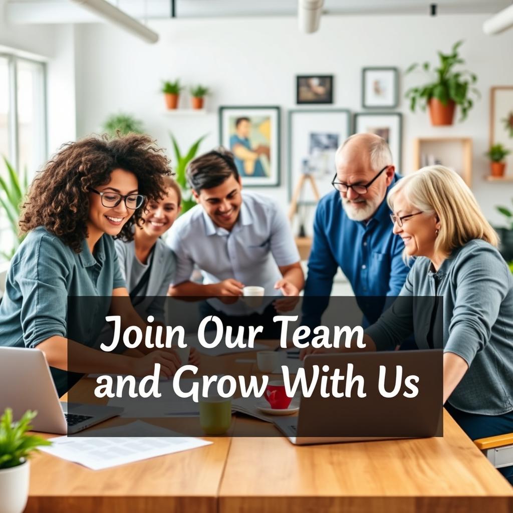 A compelling Facebook cover image illustrating a diverse and enthusiastic team working together in a modern office setting